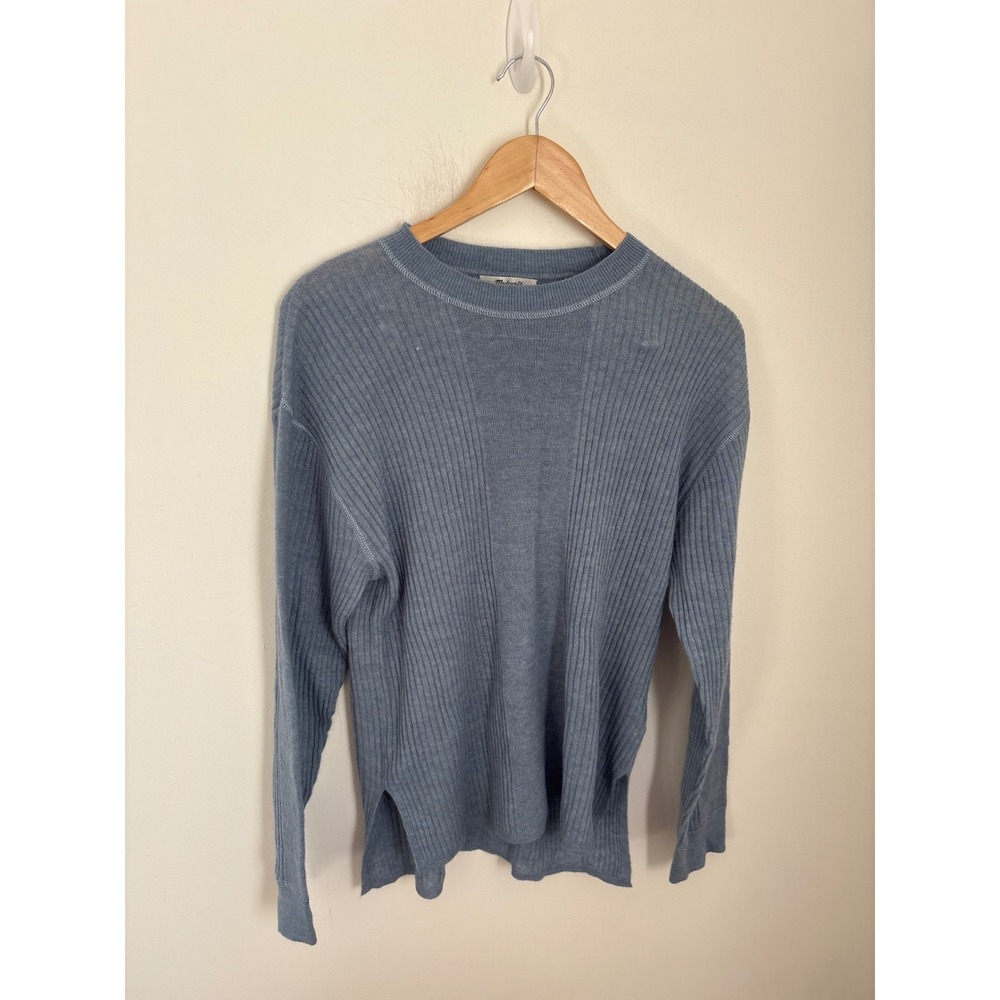 Madewell Alpaca Blend Ribbed Crewneck Sweater Dusty Blue Small CKP494382203